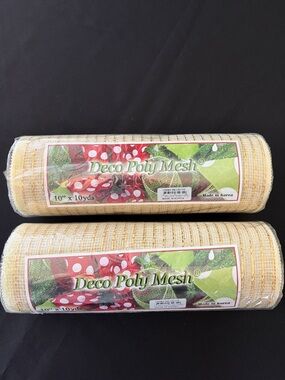 2 Rolls Deco Poly Mesh Cream Gold Stripe 10" x 30' - NEW